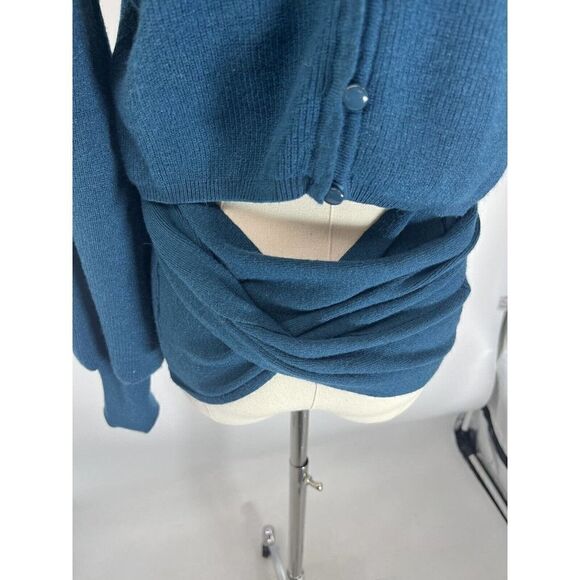 NWT Ryegrass Womens Large Teal Sweater Mock Neck Open Back Tie Button - Picture 12 of 16